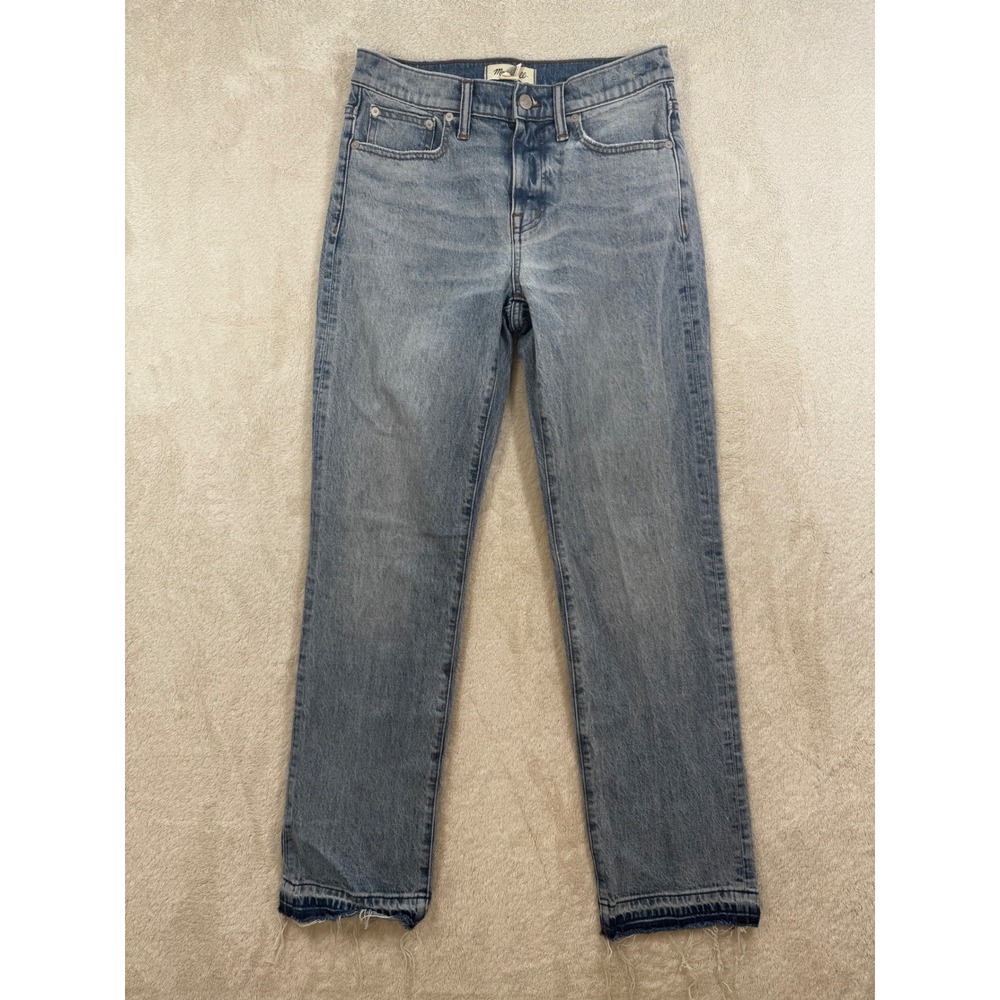 Madewell Womens Mid-Rise 90s Straight Raw Hem Blue Jeans 26 Meas: 28x30